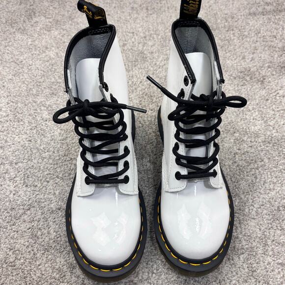 New! Dr. Martens 11821 White Patent Leather Boots size 5 US L - Picture 1 of 9